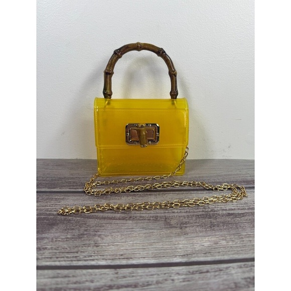 Mini Bamboo Handle Handbag In Clear High Quality PVC Crossbody Chain Strap - Picture 4 of 10